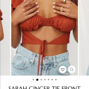 Sarah Ginger Tie Front Satin Top